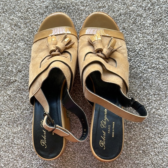 Robert Clergerie Suede Tassel Platform Wooden Sandals - Picture 3 of 16